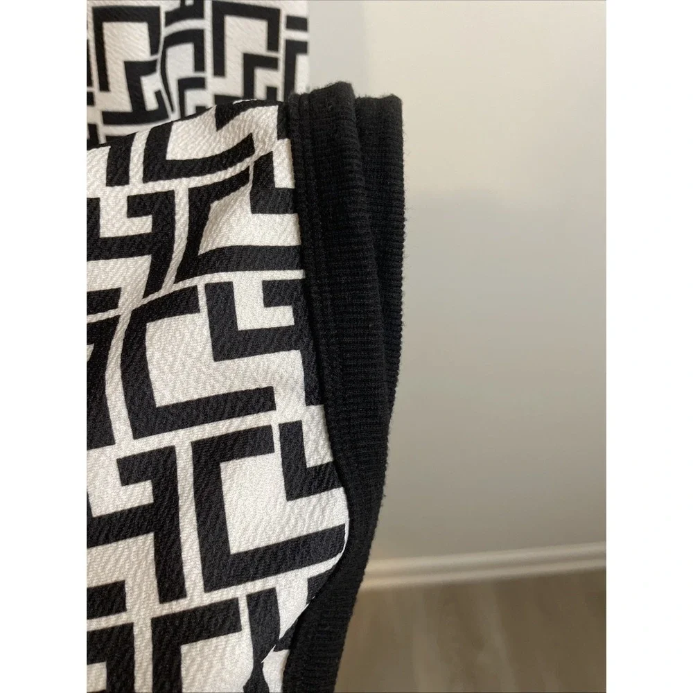 SHEIN Geometric Dress Womens M Black White Mod Bodycon Short Sleeve